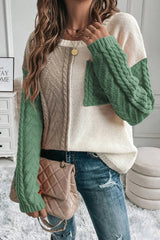 Trendiger pullover mit rundhalsausschnitt und farbblöcken für den winter – Grün