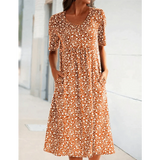 Jehaia - Lässiges Kleid mit Rundhalsausschnitt und Blumenmuster – Orange