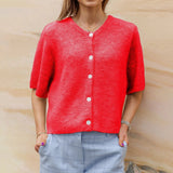 Kurzärmliger Rundhals-Cardigan für Damen | Ideal für alle Jahreszeiten – Rot