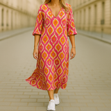 Ghislaine – Langes Kleid Mit Bohemian Drucken – Rot