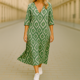 Ghislaine – Langes Kleid Mit Bohemian Drucken – Grün