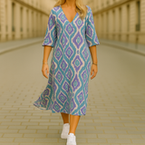 Ghislaine – Langes Kleid Mit Bohemian Drucken – Blau