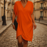 Essie – V-Ausschnitt-Kleid Mit Wickeloptik – Orange