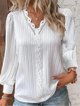 Hannah | Glockenärmel Transparenter Einsatz Bluse – Weiß