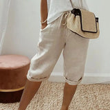 Levana™ Baumwoll-Leinen Shorts mit Verstellbarem Bund – Khaki