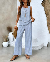 Alora – Elegantes Set aus ärmellosem Top und Hose mit weitem Bein – Blau