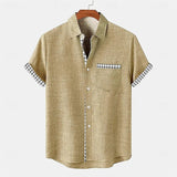 Jhon | Herren hemd Kurzarm Gingham-Kontrast Sommer – Khaki