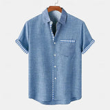 Jhon | Herren hemd Kurzarm Gingham-Kontrast Sommer – Blau