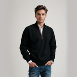 Bequemer Herrenpullover mit Reißverschluss | Perfekt für alle Jahreszeiten – Schwarz