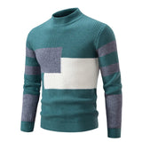 Bequemer gestrickter Herrenpullover mit Rundhalsausschnitt – Grün - Grau