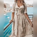 Damen Elegantes Spitzen Dirndl Kleid | Midi – Khaki