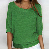 Damen 3/4 Ärmel Strickpullover | Rundhalsausschnitt – Grün