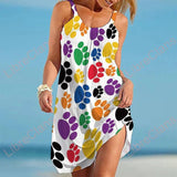 Damen Kleid mit Pfotenabdrücke – Weiß / bunt