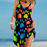 Damen Kleid mit Pfotenabdrücke – Schwarz / Bunt