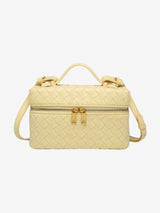 Juliette Polierte Strukturierte Woven Handtasche Aus Veganem Leder Mit Abnehmbarem Tragegurt – Gelb