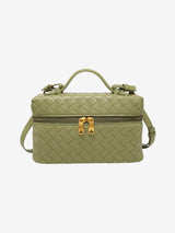 Juliette Polierte Strukturierte Woven Handtasche Aus Veganem Leder Mit Abnehmbarem Tragegurt – Grün