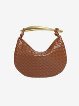 Bianca Luxe Strukturierte Woven Tasche Mit Goldfarbenem Griff Und Schulterriemen – Braun