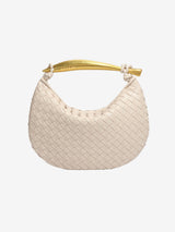 Bianca Luxe Strukturierte Woven Tasche Mit Goldfarbenem Griff Und Schulterriemen – Weiss