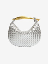 Bianca Luxe Strukturierte Woven Tasche Mit Goldfarbenem Griff Und Schulterriemen – Silber