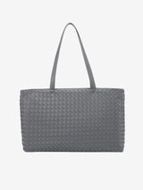Emilia | Große gewebte Damen-Tote aus veganem Leder mit Reißverschluss – Grau