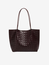 Lila Woven Everyday Tote Bag Aus Premium Veganleder Mit Passendem Kosmetiktäschchen – Dunkel Braun
