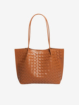Lila Woven Everyday Tote Bag Aus Premium Veganleder Mit Passendem Kosmetiktäschchen – Braun