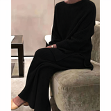 Samantha - Lässiges Set aus Strickpullover und Hose – Schwarz