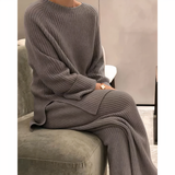Samantha - Lässiges Set aus Strickpullover und Hose – Kaffee