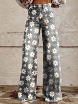 Lässige Baggy Jeans für Damen | Lang – Weiß Blume