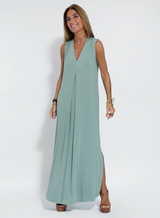 Elfleda - Langes Kleid mit Weste – Schwarzes Kleid + Weste in Türkis