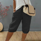Levana™ Baumwoll-Leinen Shorts mit Verstellbarem Bund – Schwarz