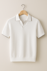 Aaron Strickpoloshirt Kurzarm Kontrastkante – Weiß