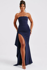 Abendkleid Mit Hohem Schlitz - Anna – Dunkelblau