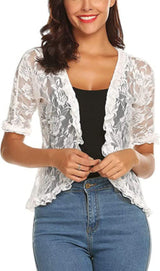 Acia - Elegantes Shrug-Top mit offener Spitze – Weiß