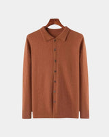 Adam | Herren Polo-Strickjacke – Gestrickte Polo Cardigan Herren – Rot-Camel