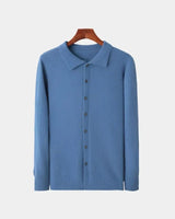 Adam | Herren Polo-Strickjacke – Gestrickte Polo Cardigan Herren – Blau