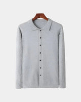 Adam | Herren Polo-Strickjacke – Gestrickte Polo Cardigan Herren – Hellgrau