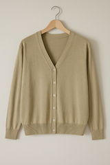 Adam Strickjacke mit V-Ausschnitt und Knöpfen – Beige