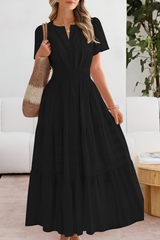 Damen Boho Breeze Midi Kleid – Schwarz