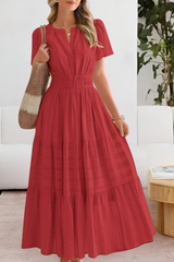Damen Boho Breeze Midi Kleid – Rot