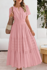 Damen Boho Breeze Midi Kleid – Rosa