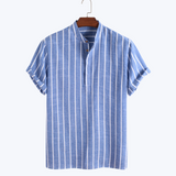 Diederik Zweiteiliges Set mit gestreiftem Stehkragen und Freizeithose – Hemd - Blau
