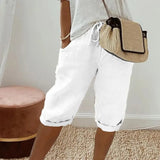 Levana™ Baumwoll-Leinen Shorts mit Verstellbarem Bund – Weiß