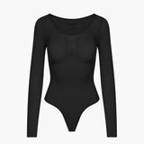 Damen Body | langärmelig mit durchgehender Fläche und Rückenöffnung – Schwarz
