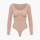Damen Body | langärmelig mit durchgehender Fläche und Rückenöffnung – Beige