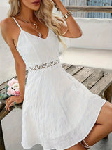 Ärmelloses Kleid aus Baumwollmischung mit Spitzendetail | Sommerkleid – Weiß