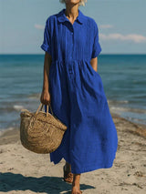 Alorie™ – Baumwollkleid mit Knöpfen – Blau