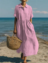 Alorie™ – Baumwollkleid mit Knöpfen – Rosa