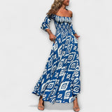 Bella - Off-Shoulder Kleid mit Blumenmuster in Ozeanfarben – Blau