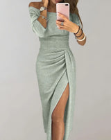 Suzy – Sexy schulterfreies Kleid – Hellgrün